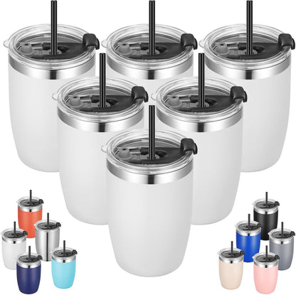 Stainless Steel 12 oz Tumblers bulk Vacuum Insulated Double Wall Travel Tumbler with Lid and Straw Reusable Tumbler,White 6 pack
