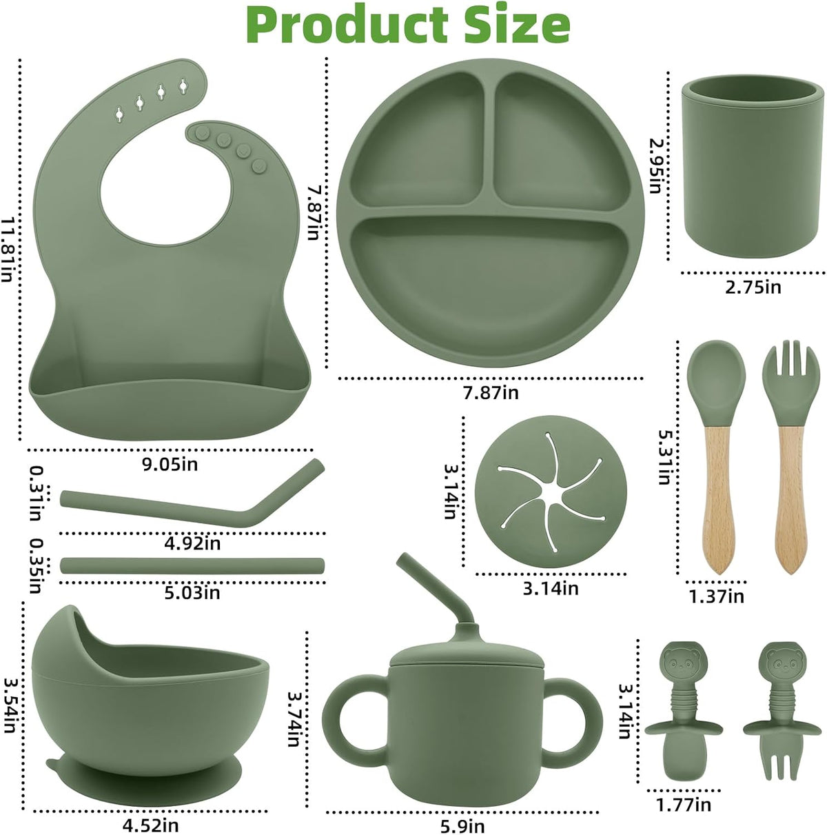 Silicone Baby Feeding Set 9 Pcs, Baby Led Weaning Supplies