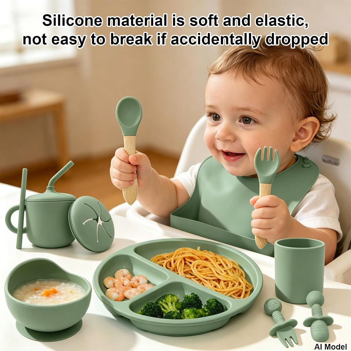 Silicone Baby Feeding Set 9 Pcs, Baby Led Weaning Supplies