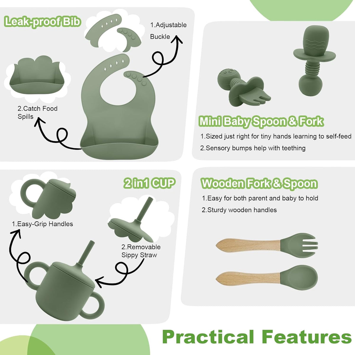 Silicone Baby Feeding Set 9 Pcs, Baby Led Weaning Supplies