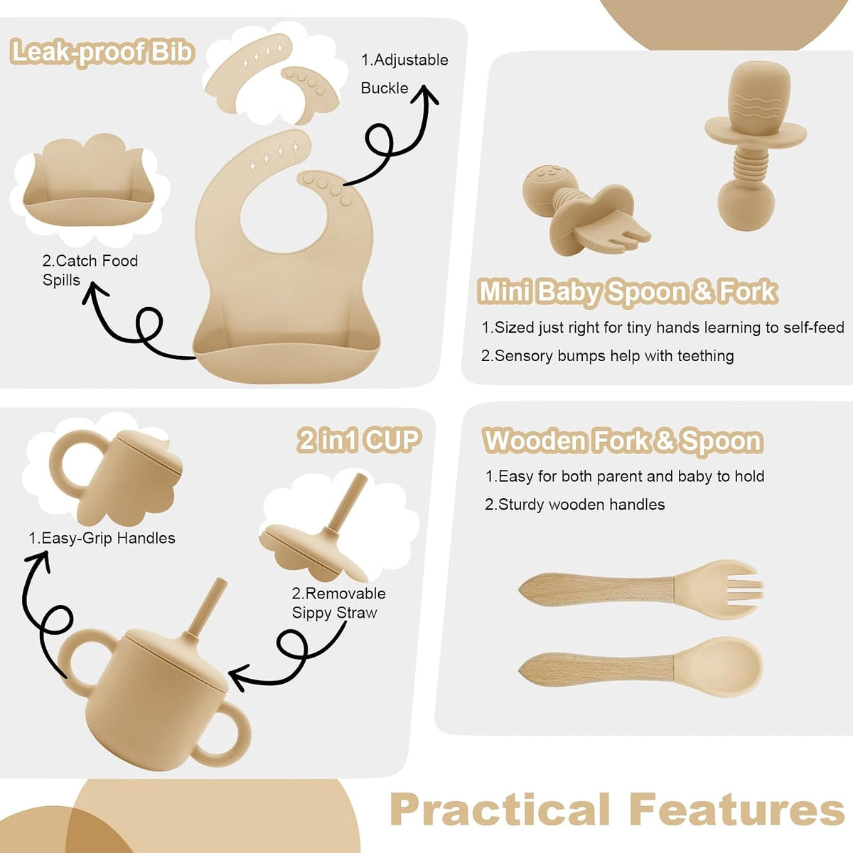 Silicone Baby Feeding Set 9 Pcs, Baby Led Weaning Supplies