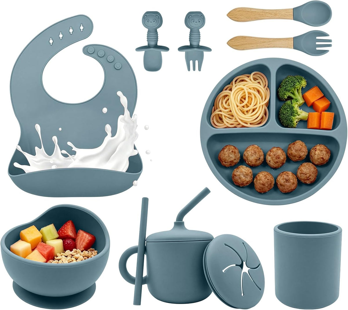 Silicone Baby Feeding Set 9 Pcs, Baby Led Weaning Supplies