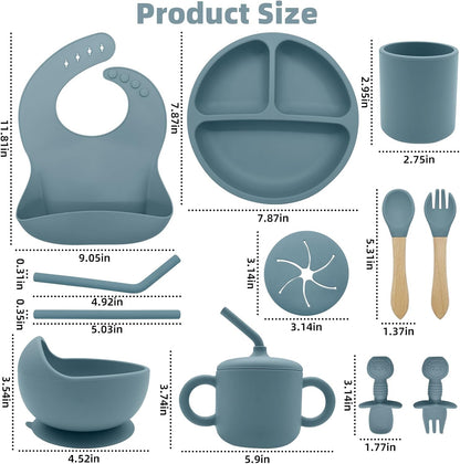Silicone Baby Feeding Set 9 Pcs, Baby Led Weaning Supplies