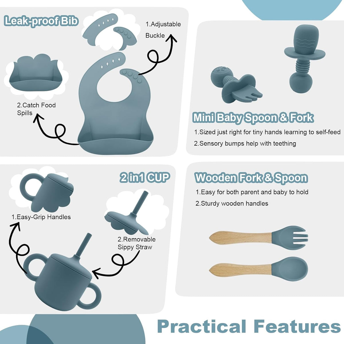 Silicone Baby Feeding Set 9 Pcs, Baby Led Weaning Supplies