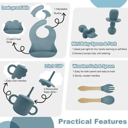 Silicone Baby Feeding Set 9 Pcs, Baby Led Weaning Supplies