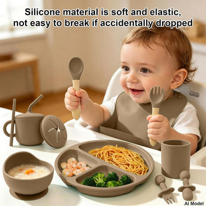 Silicone Baby Feeding Set 9 Pcs, Baby Led Weaning Supplies