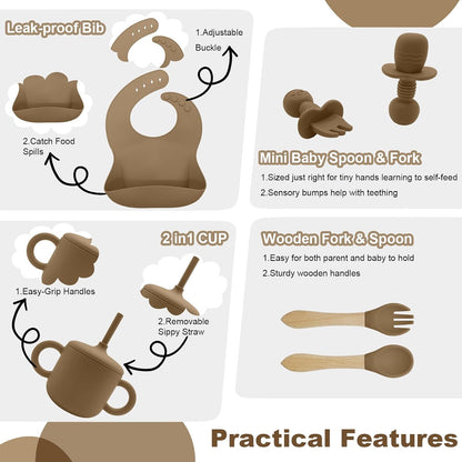 Silicone Baby Feeding Set 9 Pcs, Baby Led Weaning Supplies