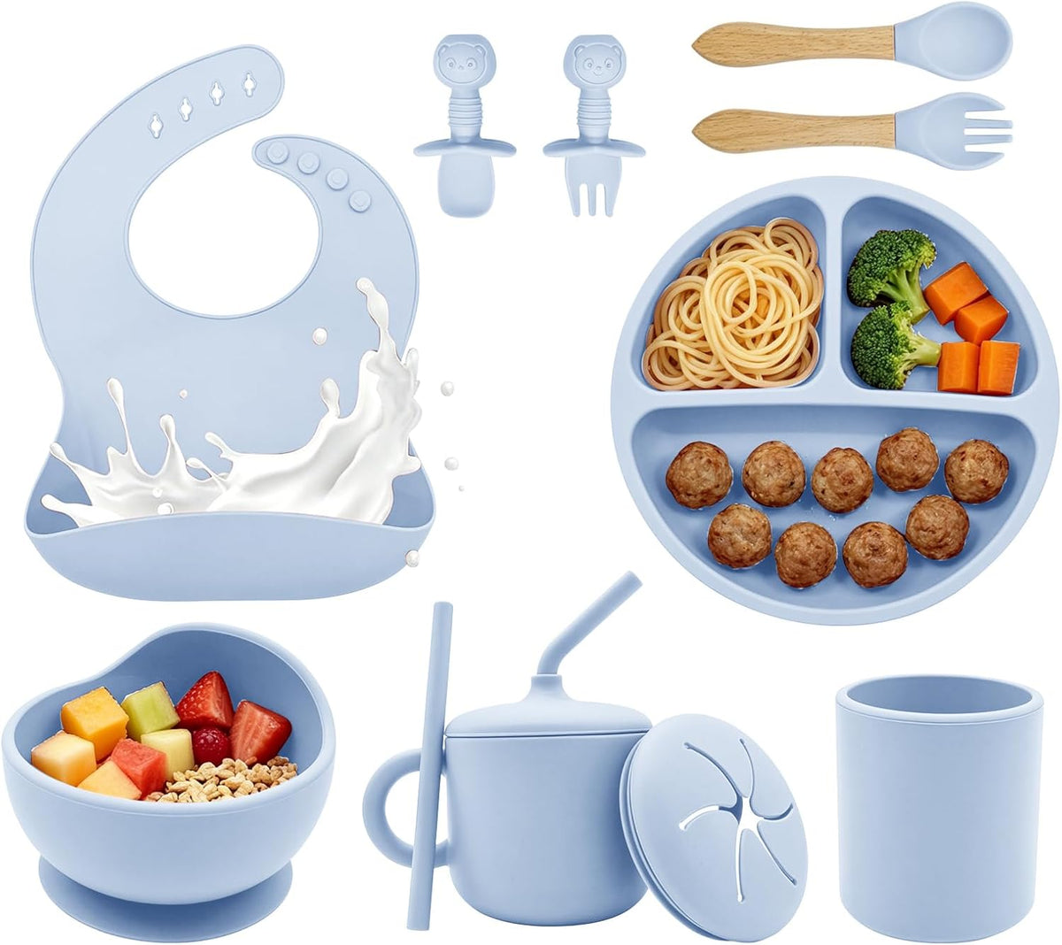 Silicone Baby Feeding Set 9 Pcs, Baby Led Weaning Supplies