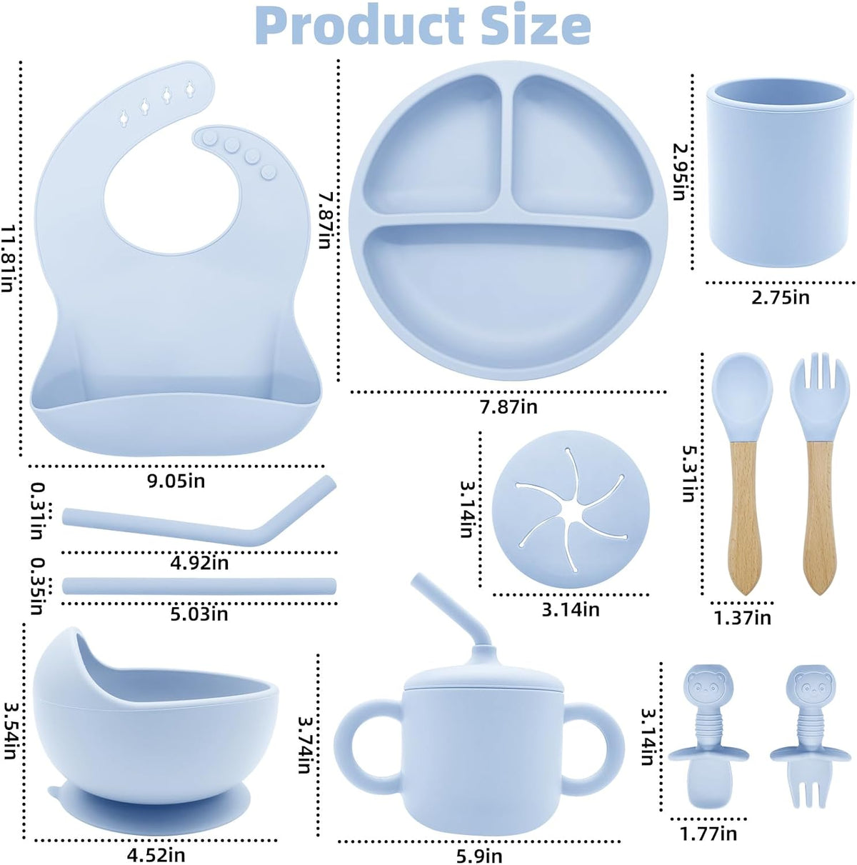 Silicone Baby Feeding Set 9 Pcs, Baby Led Weaning Supplies