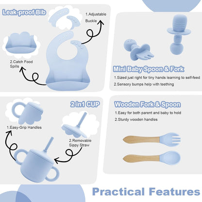 Silicone Baby Feeding Set 9 Pcs, Baby Led Weaning Supplies