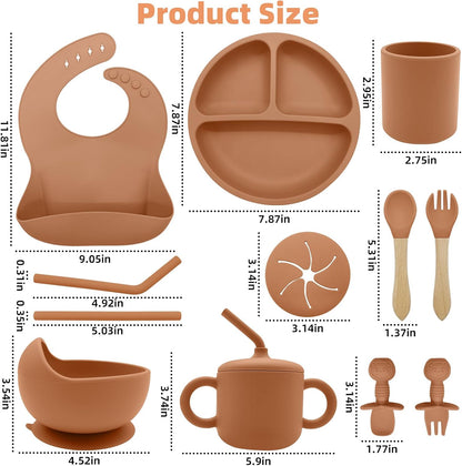 Silicone Baby Feeding Set 9 Pcs, Baby Led Weaning Supplies