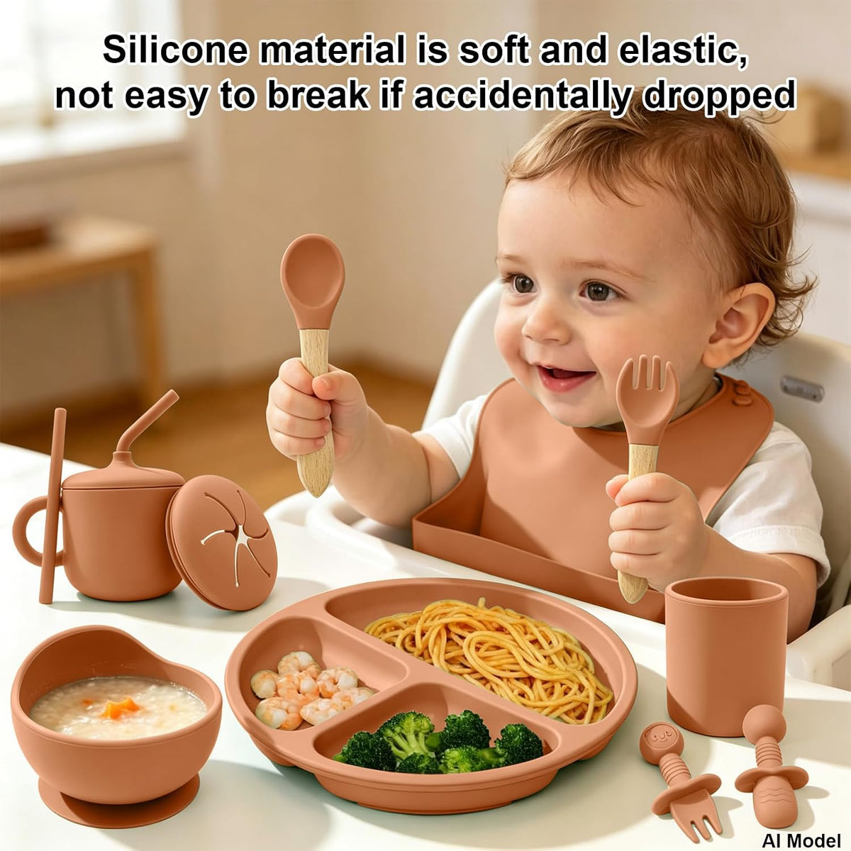 Silicone Baby Feeding Set 9 Pcs, Baby Led Weaning Supplies