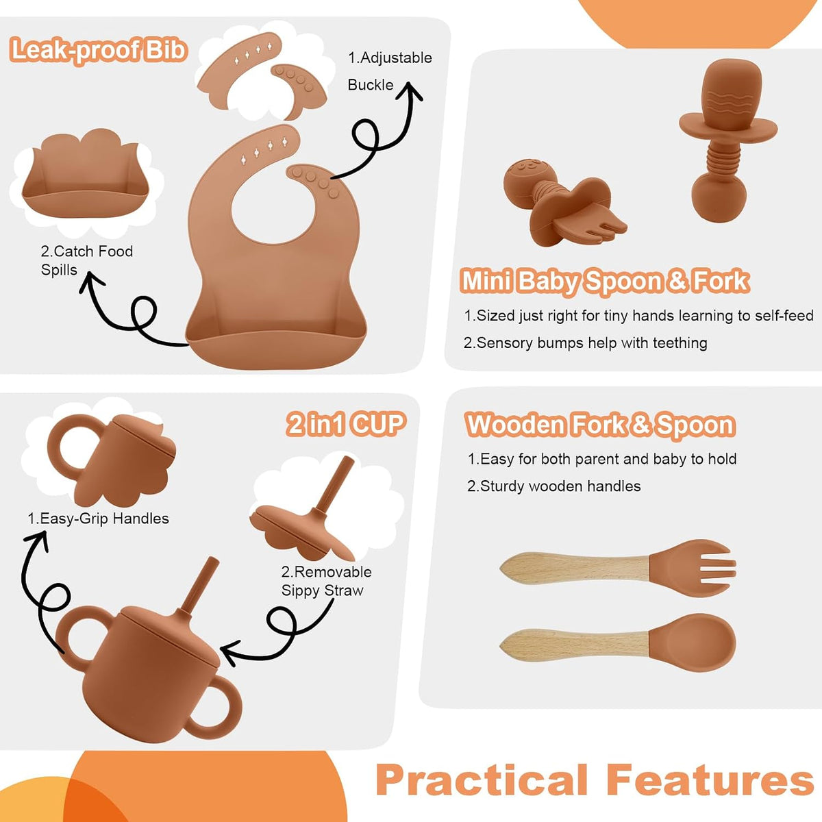 Silicone Baby Feeding Set 9 Pcs, Baby Led Weaning Supplies
