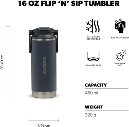 20 oz FlipNSip Tumbler, Reusable Travel Mug, Stainless Steel Insulated Hydration Cup for Hot & Cold Beverages,Seafoam