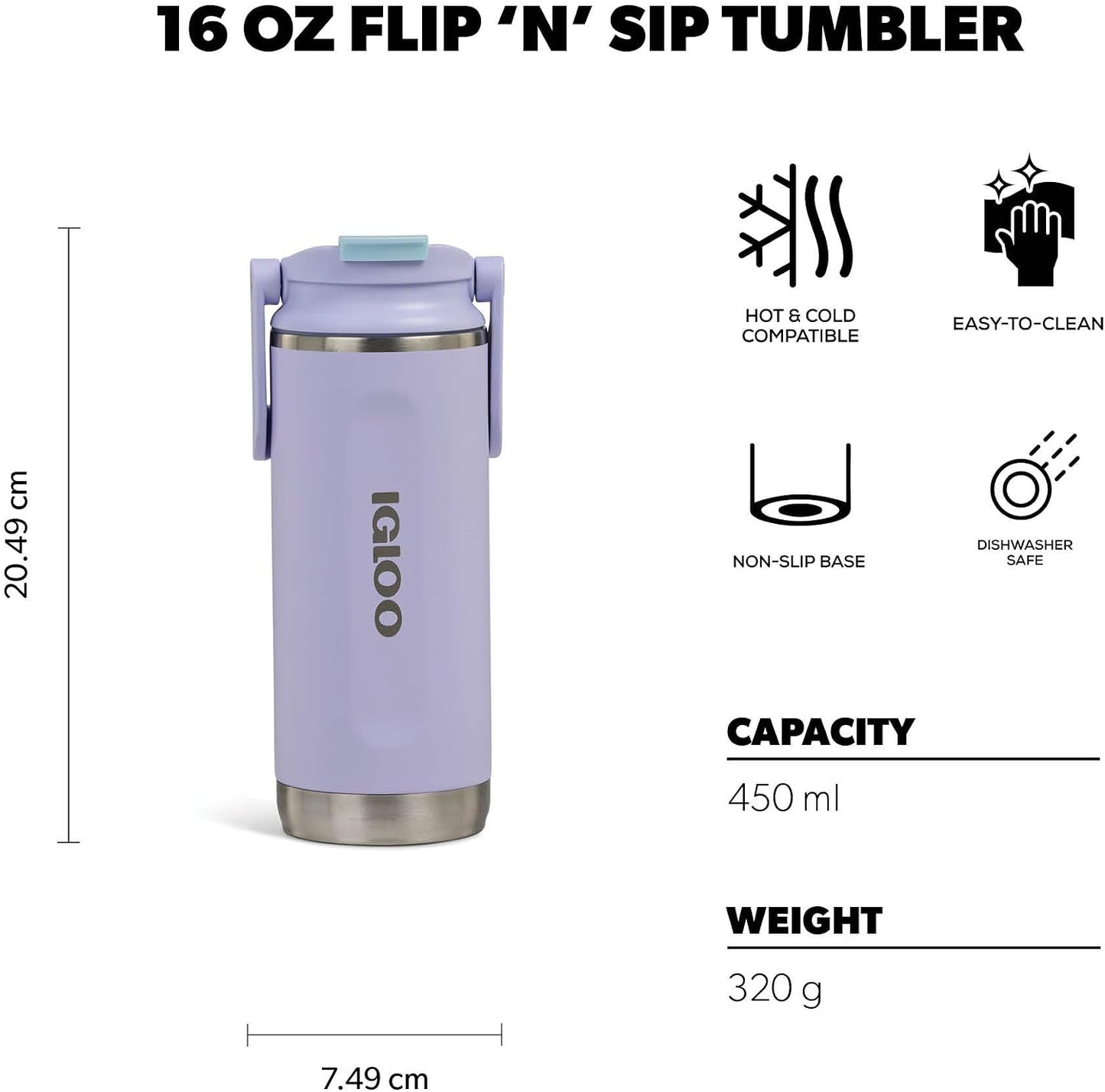 20 oz FlipNSip Tumbler, Reusable Travel Mug, Stainless Steel Insulated Hydration Cup for Hot & Cold Beverages,Seafoam