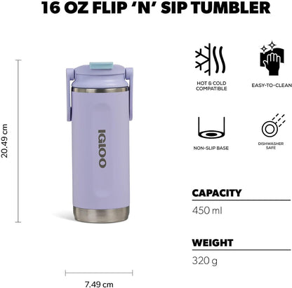 20 oz FlipNSip Tumbler, Reusable Travel Mug, Stainless Steel Insulated Hydration Cup for Hot & Cold Beverages,Seafoam