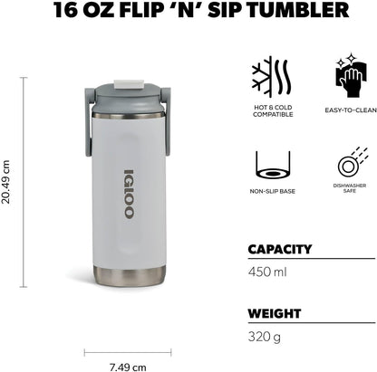 20 oz FlipNSip Tumbler, Reusable Travel Mug, Stainless Steel Insulated Hydration Cup for Hot & Cold Beverages,Seafoam