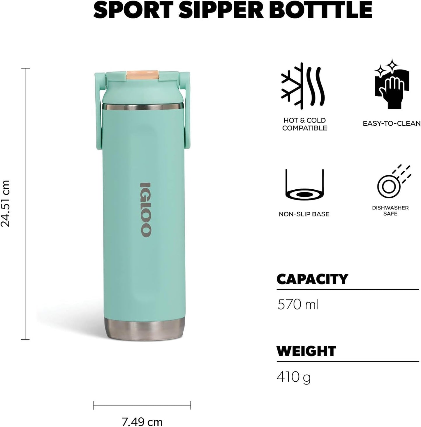20 oz FlipNSip Tumbler, Reusable Travel Mug, Stainless Steel Insulated Hydration Cup for Hot & Cold Beverages,Seafoam