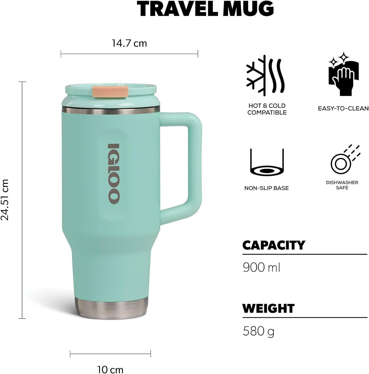 20 oz FlipNSip Tumbler, Reusable Travel Mug, Stainless Steel Insulated Hydration Cup for Hot & Cold Beverages,Seafoam