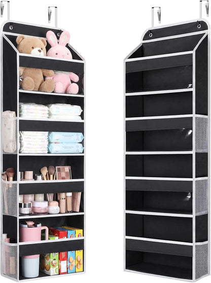 LAMU Over the Door Organizer, Large Capacity Behind the Door Storage with Clear PVC Windows, Back to School Supplies, Stuffed Animal Storage for Dorm Closet Nursery Bathroom Pantry, 4 Tier Grey