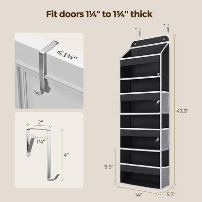 LAMU Over the Door Organizer, Large Capacity Behind the Door Storage with Clear PVC Windows, Back to School Supplies, Stuffed Animal Storage for Dorm Closet Nursery Bathroom Pantry, 4 Tier Grey