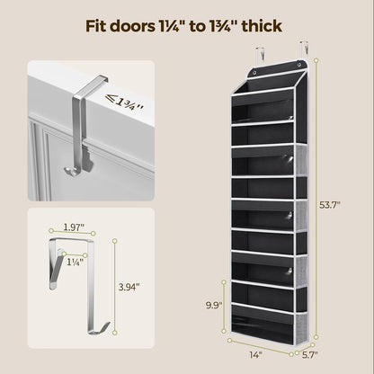 LAMU Over the Door Organizer, Large Capacity Behind the Door Storage with Clear PVC Windows, Back to School Supplies, Stuffed Animal Storage for Dorm Closet Nursery Bathroom Pantry, 4 Tier Grey