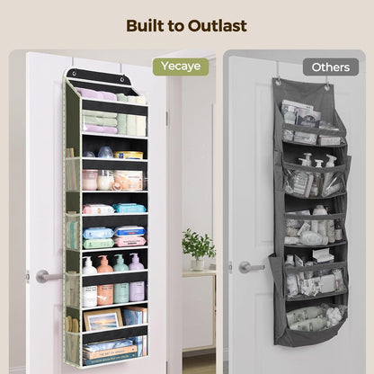 LAMU Over the Door Organizer, Large Capacity Behind the Door Storage with Clear PVC Windows, Back to School Supplies, Stuffed Animal Storage for Dorm Closet Nursery Bathroom Pantry, 4 Tier Grey