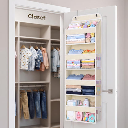 LAMU Over the Door Organizer, Large Capacity Behind the Door Storage with Clear PVC Windows, Back to School Supplies, Stuffed Animal Storage for Dorm Closet Nursery Bathroom Pantry, 4 Tier Grey
