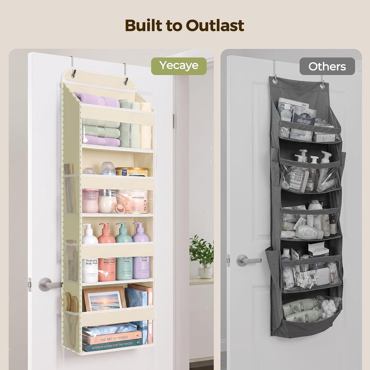 LAMU Over the Door Organizer, Large Capacity Behind the Door Storage with Clear PVC Windows, Back to School Supplies, Stuffed Animal Storage for Dorm Closet Nursery Bathroom Pantry, 4 Tier Grey