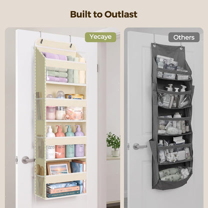 LAMU Over the Door Organizer, Large Capacity Behind the Door Storage with Clear PVC Windows, Back to School Supplies, Stuffed Animal Storage for Dorm Closet Nursery Bathroom Pantry, 4 Tier Grey