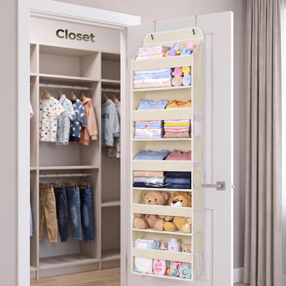 LAMU Over the Door Organizer, Large Capacity Behind the Door Storage with Clear PVC Windows, Back to School Supplies, Stuffed Animal Storage for Dorm Closet Nursery Bathroom Pantry, 4 Tier Grey