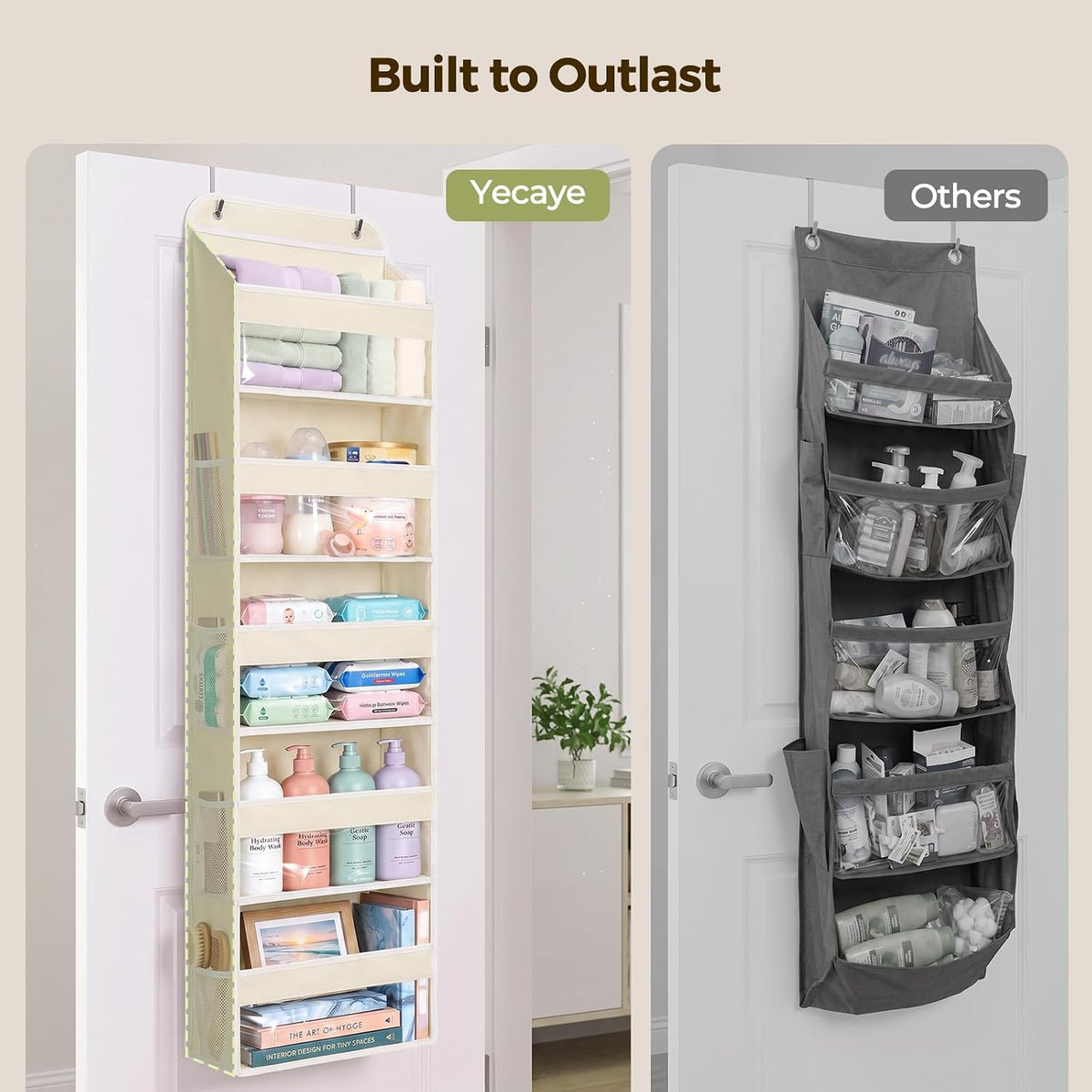 LAMU Over the Door Organizer, Large Capacity Behind the Door Storage with Clear PVC Windows, Back to School Supplies, Stuffed Animal Storage for Dorm Closet Nursery Bathroom Pantry, 4 Tier Grey