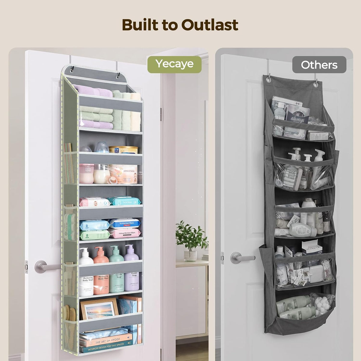 LAMU Over the Door Organizer, Large Capacity Behind the Door Storage with Clear PVC Windows, Back to School Supplies, Stuffed Animal Storage for Dorm Closet Nursery Bathroom Pantry, 4 Tier Grey