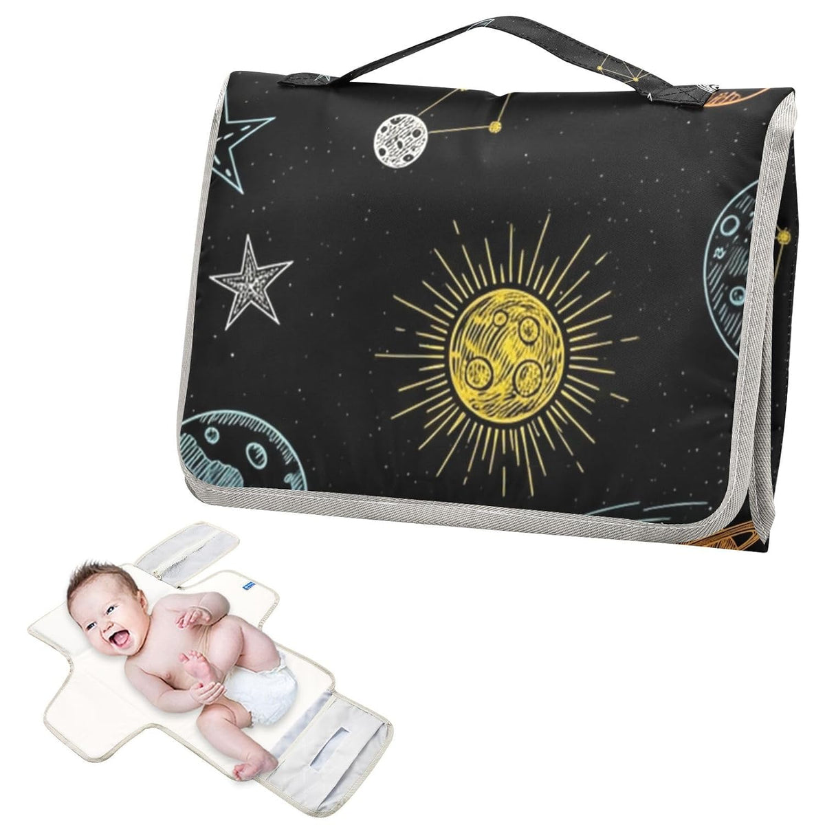Space Planets Pattern Portable Diaper Changing Pad Pram