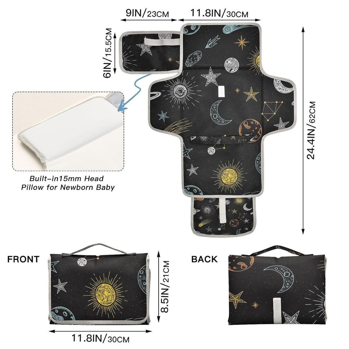 Space Planets Pattern Portable Diaper Changing Pad Pram