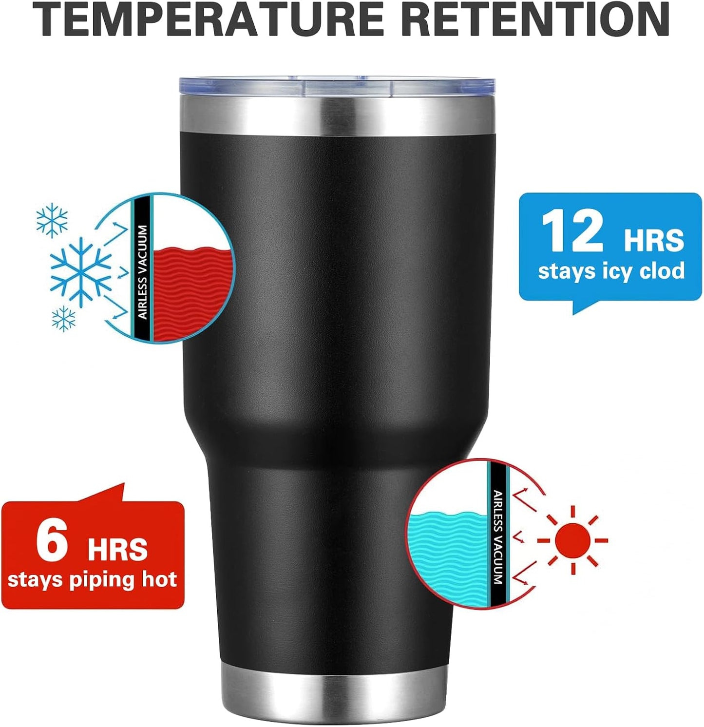 30oz Tumbler Double Wall Vacuum Insulated Travel Mug, Stainless Steel Tumbler with Lid, Durable Powder Coated Insulated Coffee Cup for Cold & Hot Drinks (Black,1 PACK)