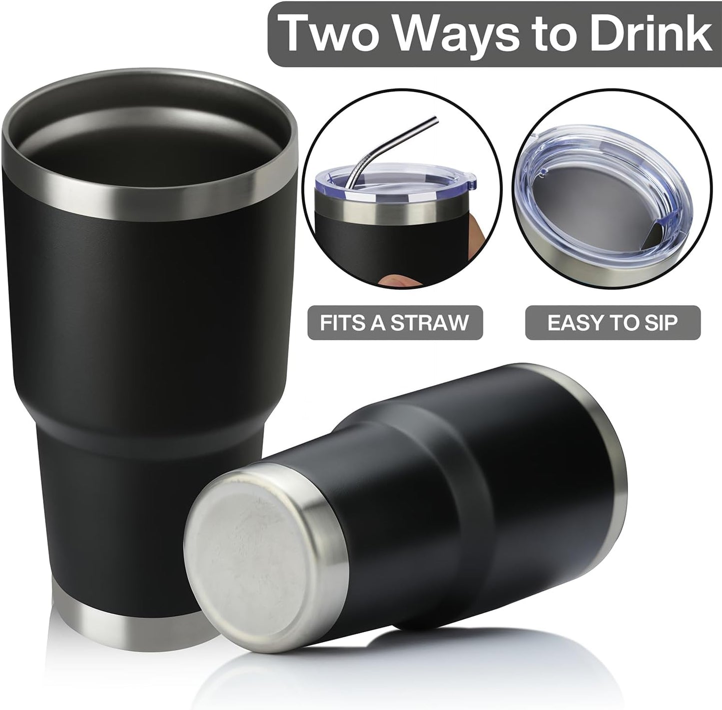 30oz Tumbler Double Wall Vacuum Insulated Travel Mug, Stainless Steel Tumbler with Lid, Durable Powder Coated Insulated Coffee Cup for Cold & Hot Drinks (Black,1 PACK)