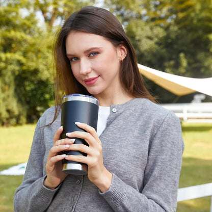 30oz Tumbler Double Wall Vacuum Insulated Travel Mug, Stainless Steel Tumbler with Lid, Durable Powder Coated Insulated Coffee Cup for Cold & Hot Drinks (Black,1 PACK)