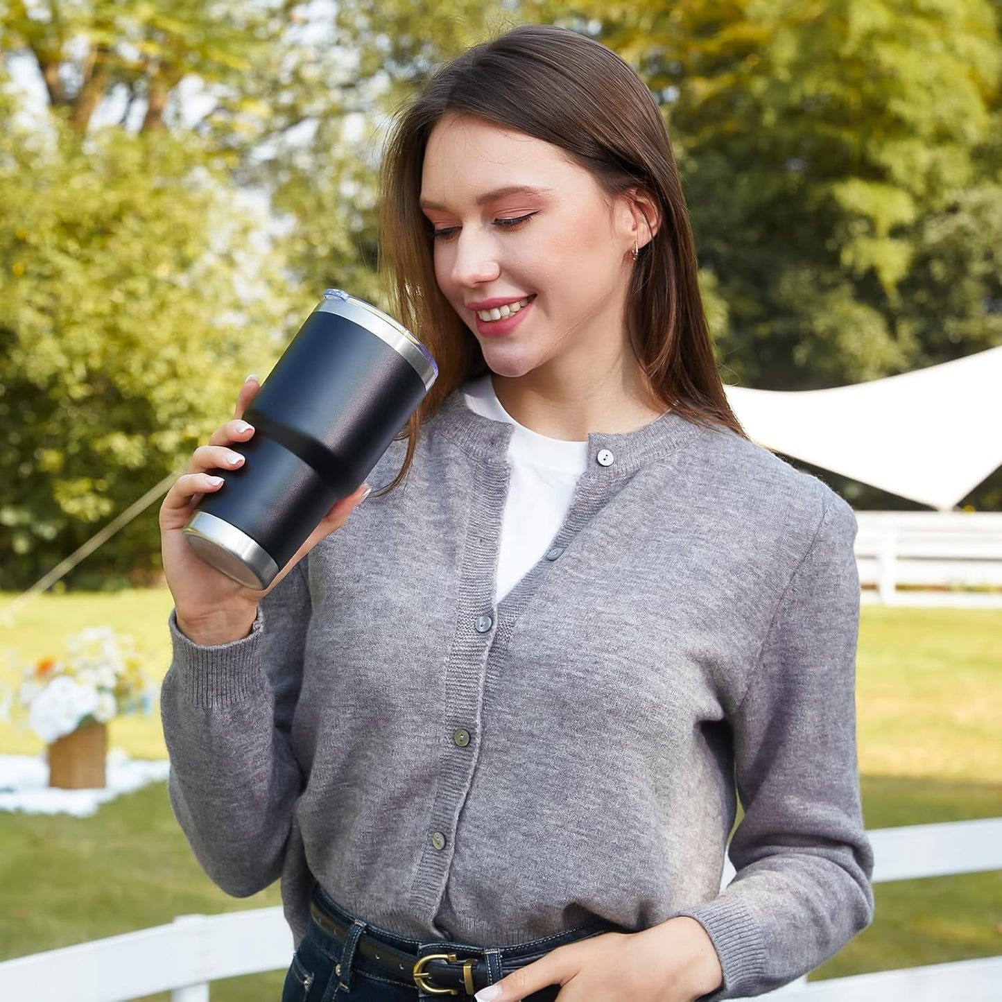 30oz Tumbler Double Wall Vacuum Insulated Travel Mug, Stainless Steel Tumbler with Lid, Durable Powder Coated Insulated Coffee Cup for Cold & Hot Drinks (Black,1 PACK)