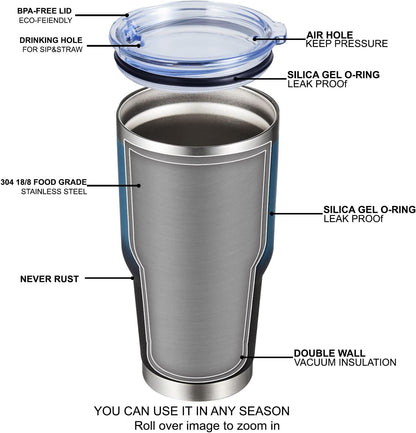30oz Tumbler Double Wall Vacuum Insulated Travel Mug, Stainless Steel Tumbler with Lid, Durable Powder Coated Insulated Coffee Cup for Cold & Hot Drinks (Black,1 PACK)