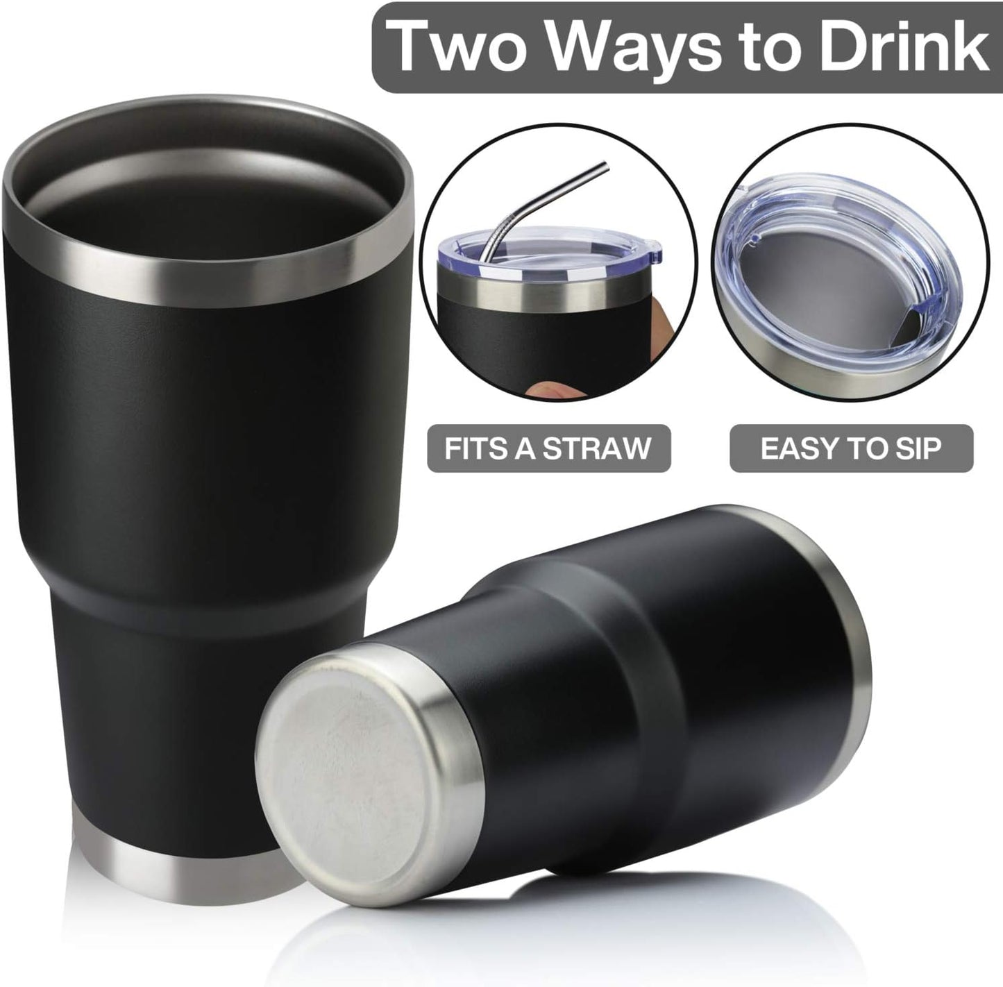 30oz Tumbler Double Wall Vacuum Insulated Travel Mug, Stainless Steel Tumbler with Lid, Durable Powder Coated Insulated Coffee Cup for Cold & Hot Drinks (Black,1 PACK)