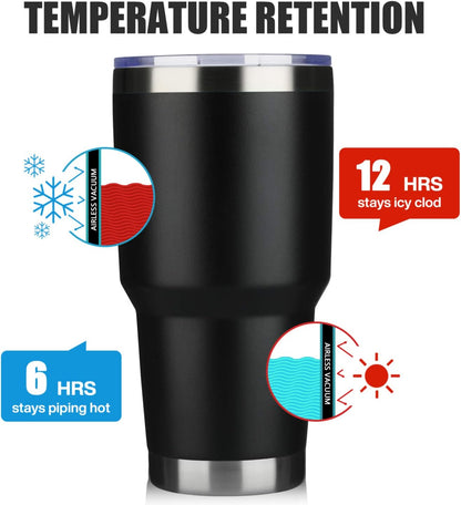 30oz Tumbler Double Wall Vacuum Insulated Travel Mug, Stainless Steel Tumbler with Lid, Durable Powder Coated Insulated Coffee Cup for Cold & Hot Drinks (Black,1 PACK)