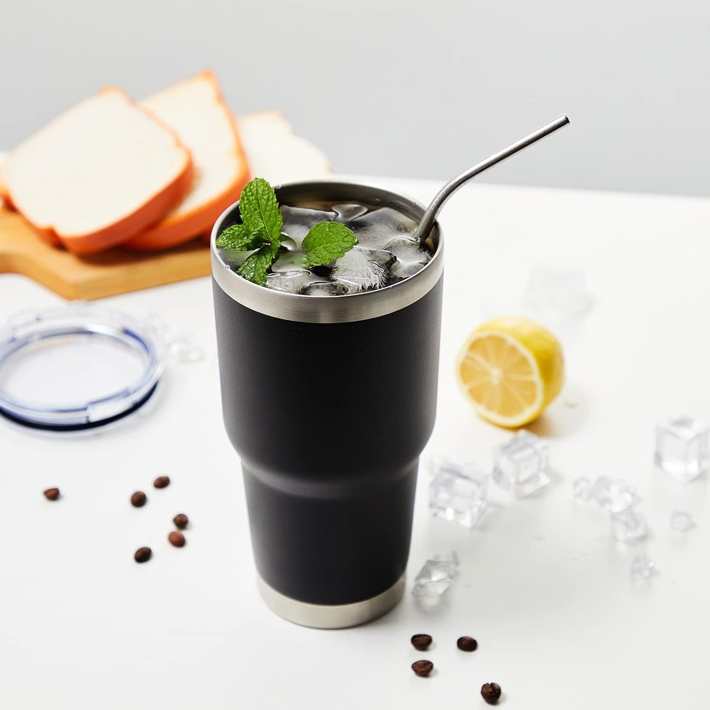 30oz Tumbler Double Wall Vacuum Insulated Travel Mug, Stainless Steel Tumbler with Lid, Durable Powder Coated Insulated Coffee Cup for Cold & Hot Drinks (Black,1 PACK)