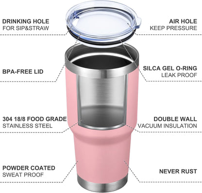 30oz Tumbler Double Wall Vacuum Insulated Travel Mug, Stainless Steel Tumbler with Lid, Durable Powder Coated Insulated Coffee Cup for Cold & Hot Drinks (Black,1 PACK)