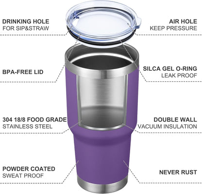 30oz Tumbler Double Wall Vacuum Insulated Travel Mug, Stainless Steel Tumbler with Lid, Durable Powder Coated Insulated Coffee Cup for Cold & Hot Drinks (Black,1 PACK)