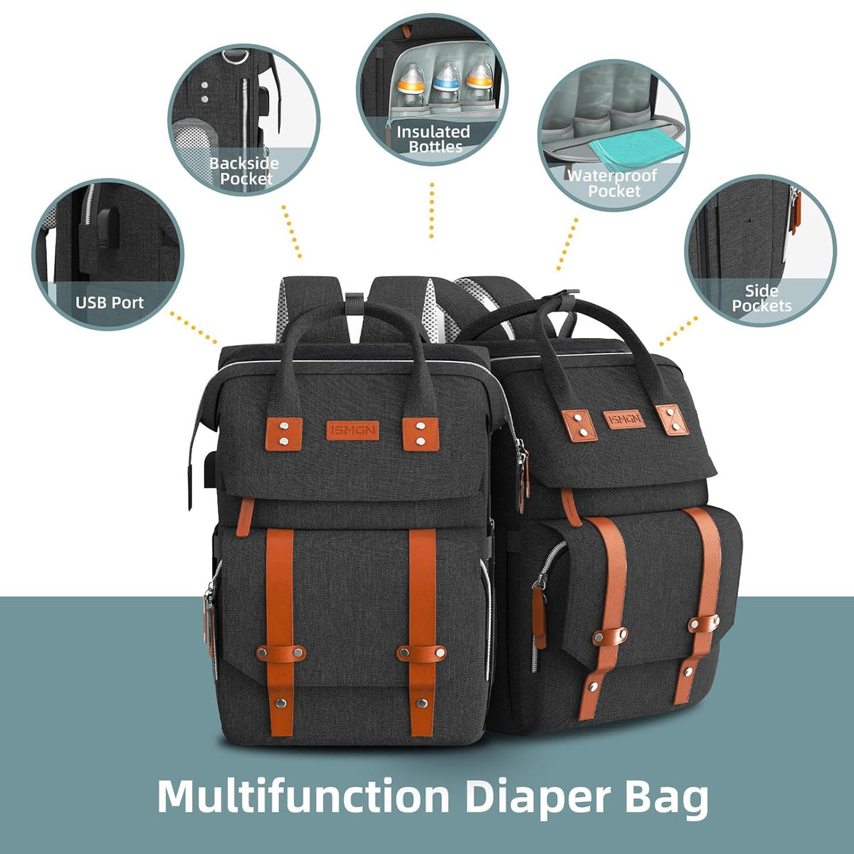 Diaper Bag Backpack with Changing Station, Baby Bags for Girls, Pink