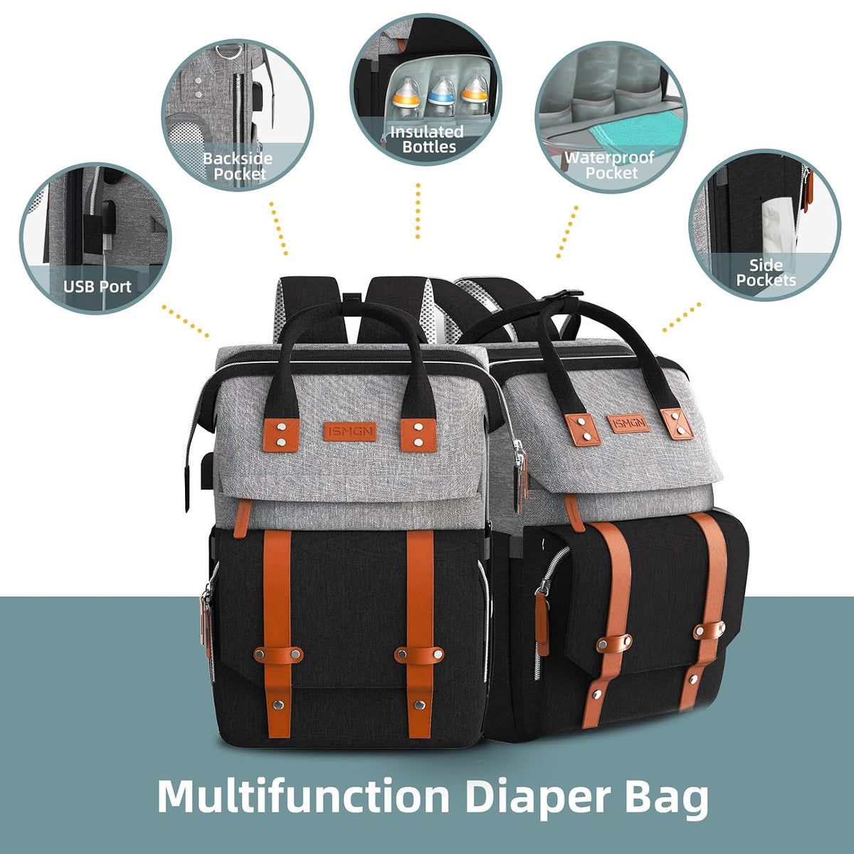 Diaper Bag Backpack with Changing Station, Baby Bags for Girls, Pink