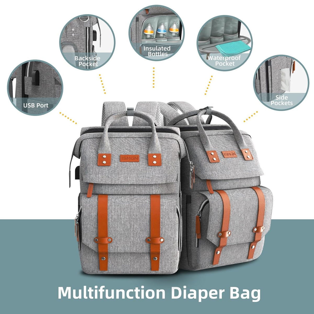 Diaper Bag Backpack with Changing Station, Baby Bags for Girls, Pink
