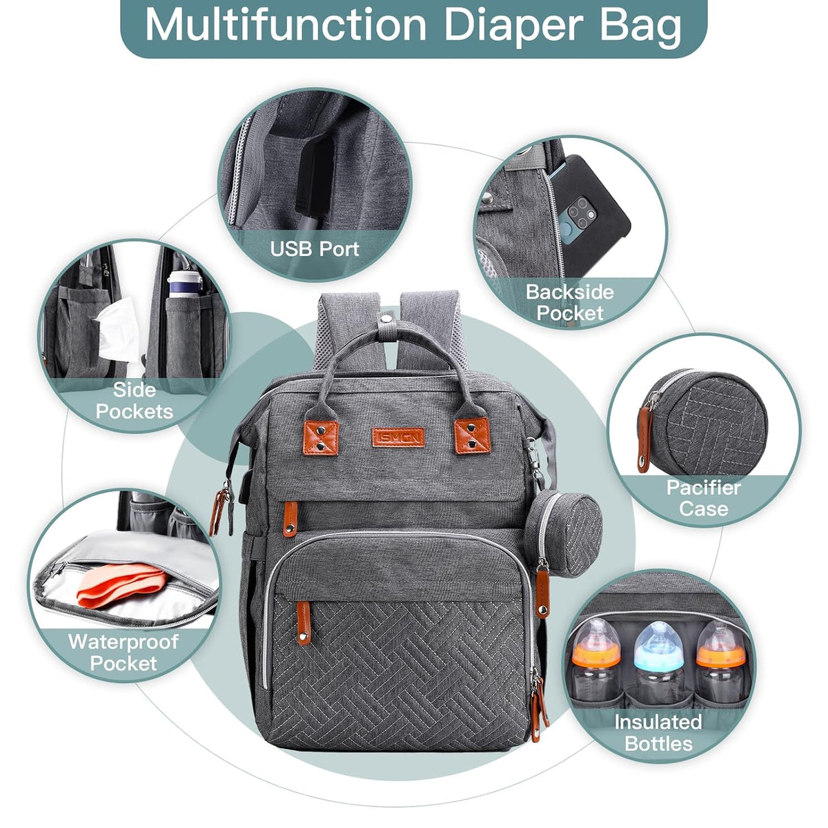 Diaper Bag Backpack with Changing Station, Baby Bags for Girls, Pink