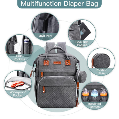 Diaper Bag Backpack with Changing Station, Baby Bags for Girls, Pink